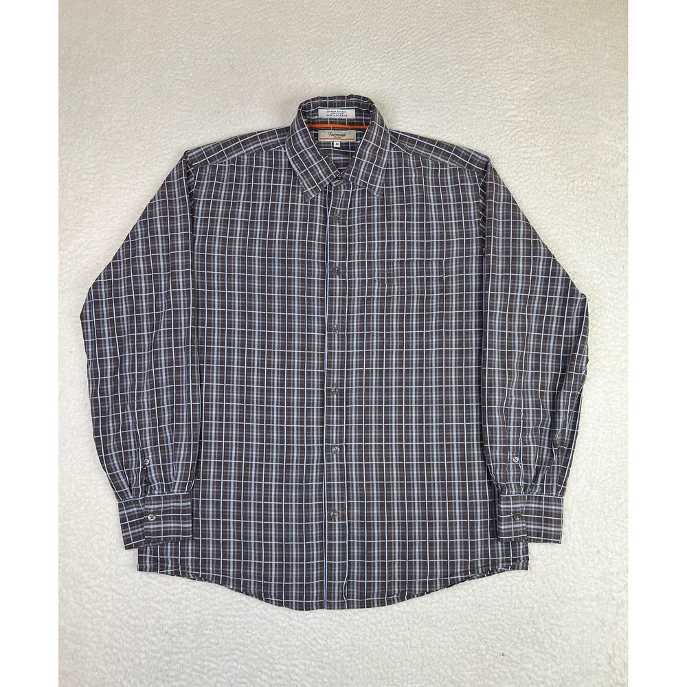 Faconnable Jeans‎ Shirt Mens Medium Brown Check Cotton Long Sleeve Button Up